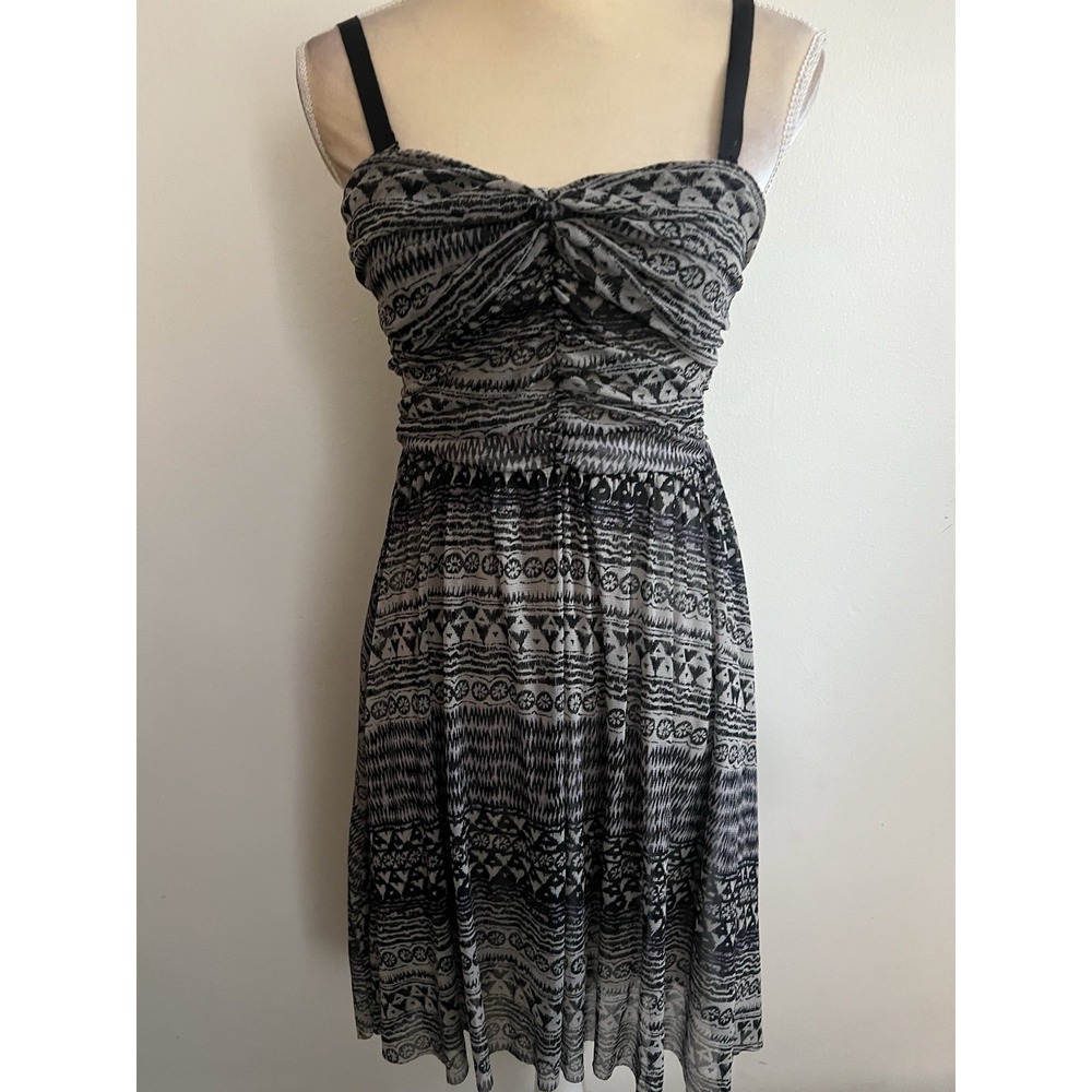 Free People Black and Gray Patterned Midi Dress